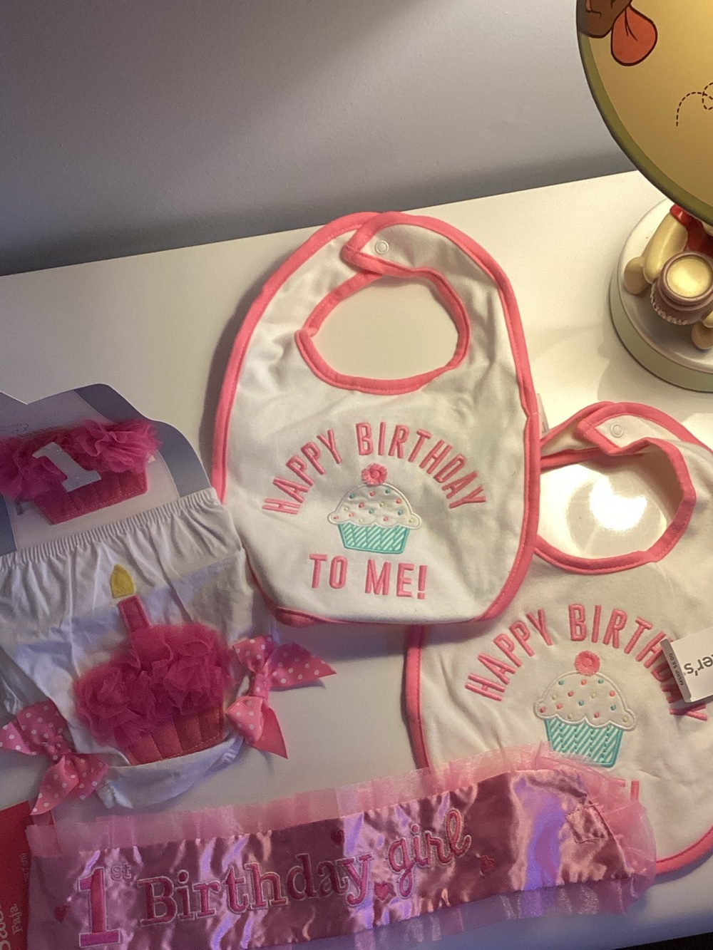 Carter's Pink-Trimmed "Happy Birthday To Me" Baby Bib Set